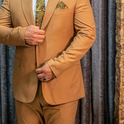 کت و شلوار دودکمه کوکما مردانه رنگ شتری از سایز 50 تا58