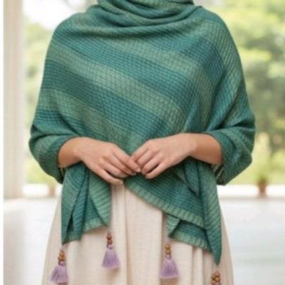 شال حصیری پلیسه منگوله دار