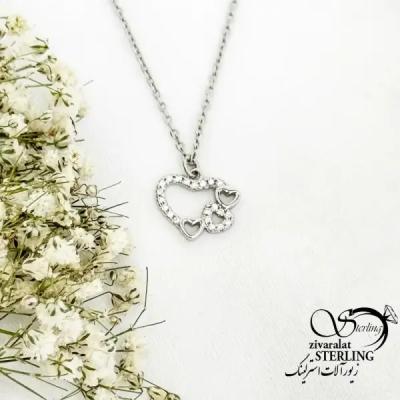 گردنبند نقره قلب چهارتایی نقره ایتالیا کد 19625