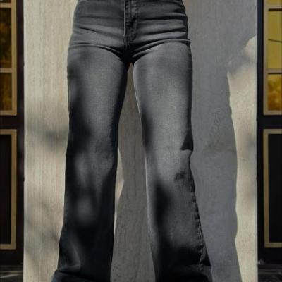 شلوار واید استریت زغالی پارچه ترک فول کش