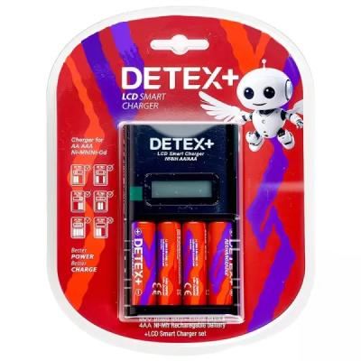 شارژر باتری دتکس پلاس مدل LCD+ به همراه 4 عدد باتری قلمی قابل شارژ