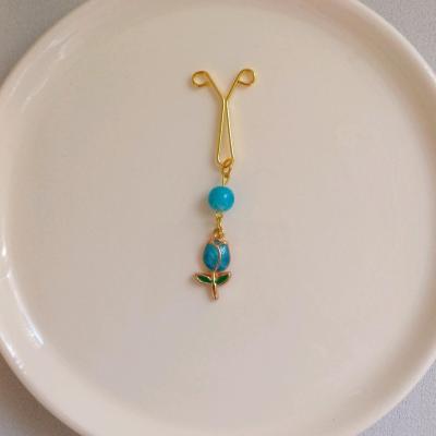 گیره روسری مجلسی طرح گل لاله آبی