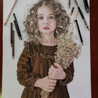 تابلو نقاشی مدادرنگی طرح دختر