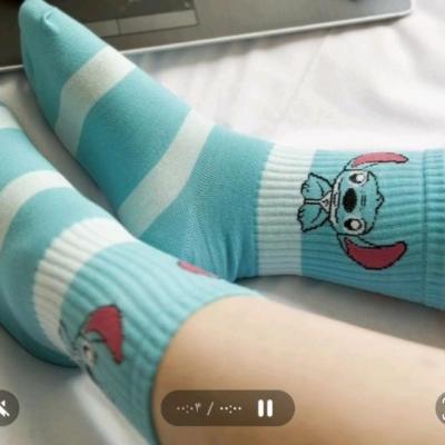 جوراب استیچ ساقدار آبی و صورتی