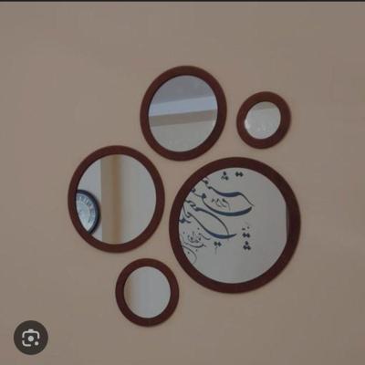 آینه گرد دکوراتیو 5 تیکه قهوه ای