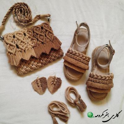 ست کیف و صندل لژدار و گوشواره مکرومه