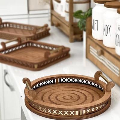 سینی چوبی گرد دسته نرده طلایی-155691