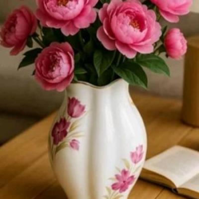 گلدان سرامیکی گلدار لب طلا