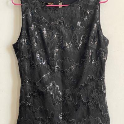 تاپ مجلسی زنانه گیپور مشکی یقه گرد زیر کتی