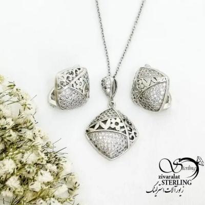 نیمست مربعی طرح دار با نقره 925 عیار کد 19636