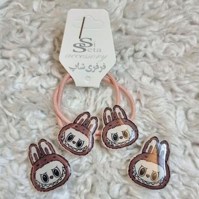 ست کش مو و گیره مو عروسکی دخترانه مدل لبوبو رنگ قهوه ای