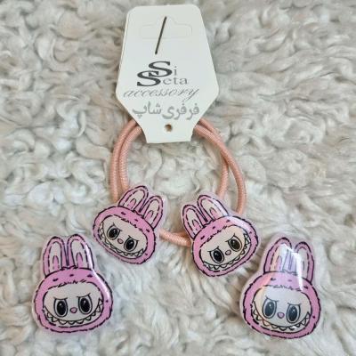 ست کش مو و گیره مو عروسکی دخترانه مدل لبوبو رنگ صورتی