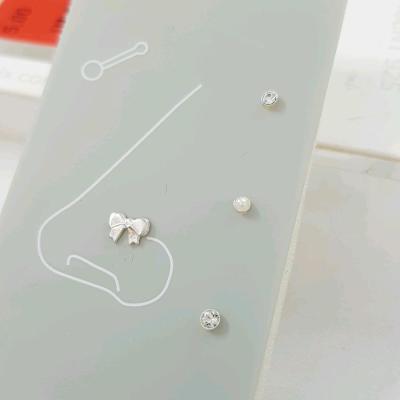 پک چهار عددی پیرسینگ بینی طرح پاپیون، نگین دار و مرواریدی جنس نقره 925