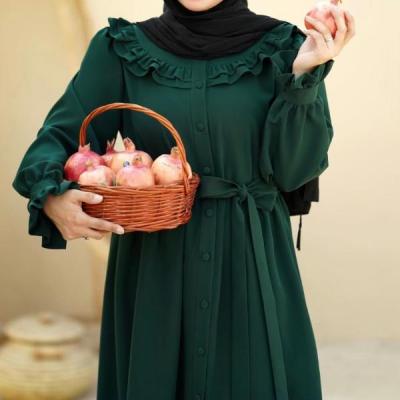 رویه زنانه کرپ مدل مانتو عبایی چین دار دکمه دار کرپ الیزه