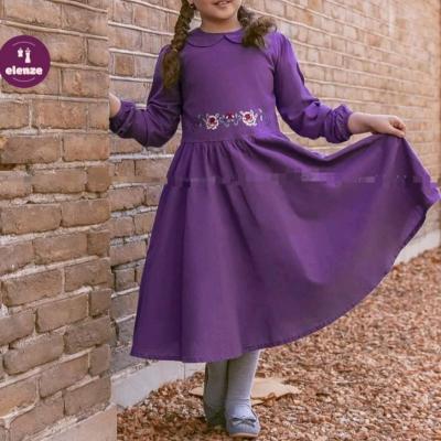 پیراهن دخترانه نخی الیاف طبیعی بنفش مدل شادین