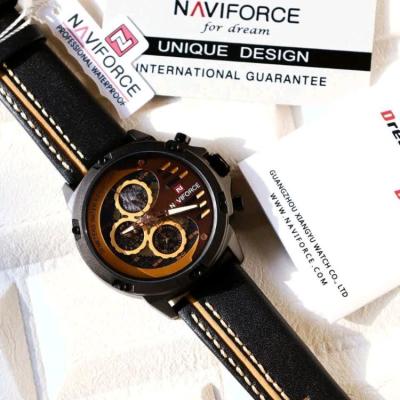 ساعت مردانه ناویفورس چهار موتور فعال بند چرم مشکی