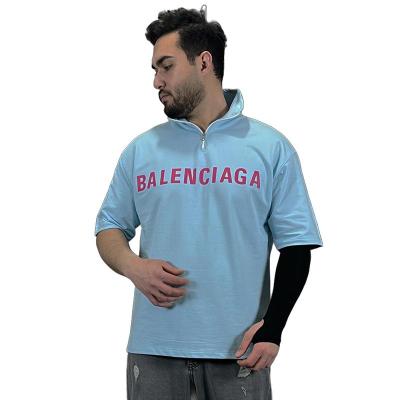 تیشرت آستین کوتاه نیم زیپ مردانه رنگ آبی آسمانی