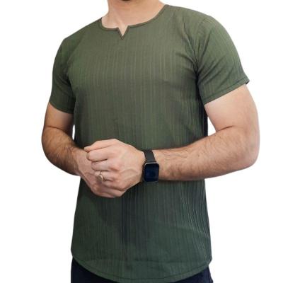 تیشرت نخی مردانه خنک و تنفس پذیر یقه کوبایی یشمی