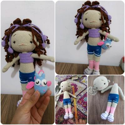 عروسک دختر دست بافت ویکتوریا بافته شده با کاموای مرغوب