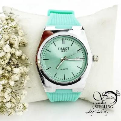 ساعت سبز روشن برند تیسوت 1853 بند سیلیکونی کد 19355