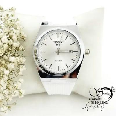 ساعت سفید برند تیسوت 1853 بند سیلیکونی کد 19356