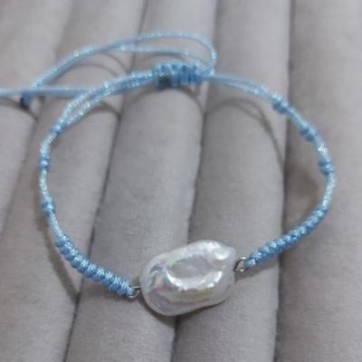 دستبند مروارید باروک اصب بند بافت آبی