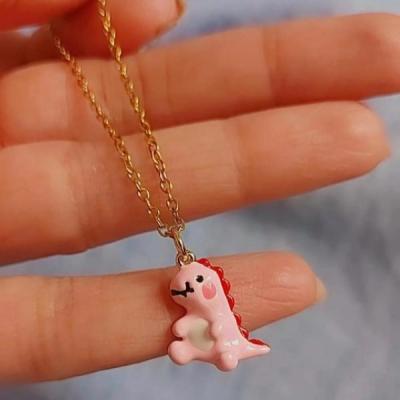 گردنبند دخترانه دایناسور صورتی فانتزی کارتونی