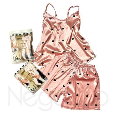 لباس خواب( تاپ و شلوارک) ساتن ابریشم طرح قلب