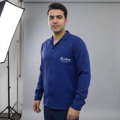 پیراهن مردانه مازاراتی آستین بلند رنگ آبی کاربنی