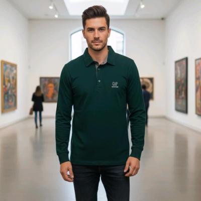 تیشرت آستین بلند مردانه یقه دار رنگ سبز
