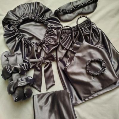 پک ساتن ابریشم10عددی تاپ شلوارک روبالشی کلاه خواب کرلی چشمبند اسکرانچی