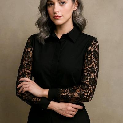 شومیز مشکی زنانه مجلسی شیک آستین دانتل