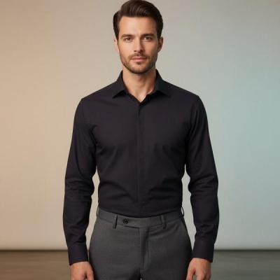 پیراهن مردانه ساده آستین بلند رنگ مشکی– استایل شیک و رسمی
