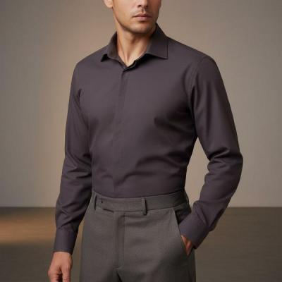 پیراهن مردانه ساده آستین بلند رنگ بادمجونی قهوه ای – استایل شیک و رسمی