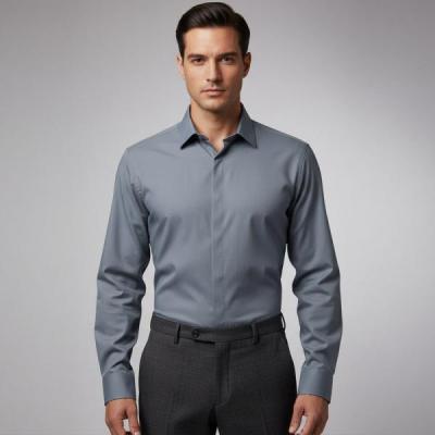 پیراهن مردانه ساده آستین بلند رنگ طوسی تیره – استایل شیک و رسمی