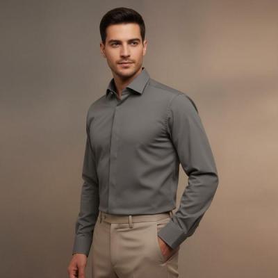 پیراهن مردانه ساده آستین بلند رنگ سبز زیتونی – استایل شیک و رسمی