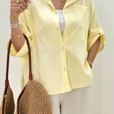 شومیز باکسی زنانه آستین دکمه ای