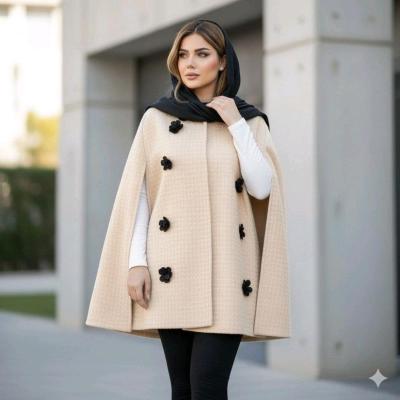 پانچو زنانه پشمی مدل پانچ دورس طرحدار غزاله