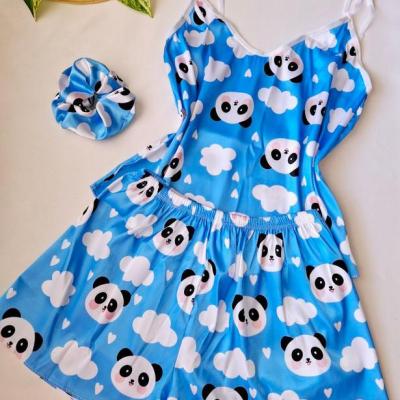 تاپ شلوارک ساتن زنانه و دخترانه طرح خرس آبی