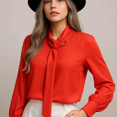 شومیز قرمز زنانه مجلسی کراواتی