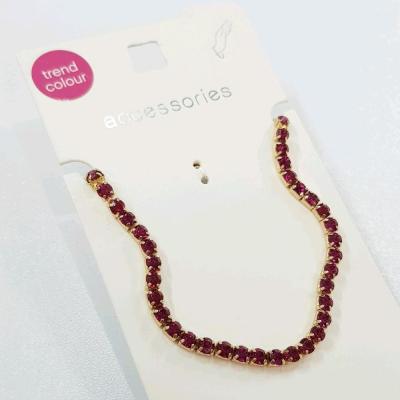 دستبند طلایی تنیسی نگین شرابی ، فری سایز قابل تنظیم