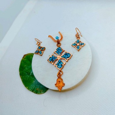 ست مس فیروزه کوبی مدل صلیب مربع-94822