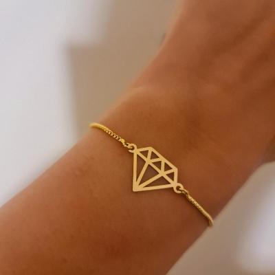 دستبند با پلاک طلا طرح الماس