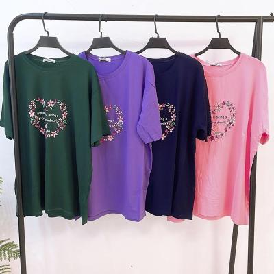 تیشرت ویسکوز قواره بزرگ نیم آستین قلب گل-153957