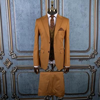 کت و شلوار و جلیقه دبل فیس مردانه شتری رنگ گاباردین سایز44تا58