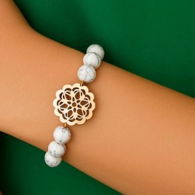 دستبند مهره ای گرهی با پلاک استیل