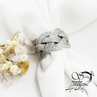 انگشتر زنانه نقره ایتالیایی طرح بافت عیار925 کد 18217