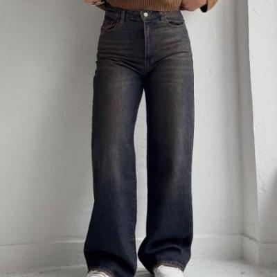 شلوار فول بگ جین ترک کمر ساده پارچه ترک رنگبندی