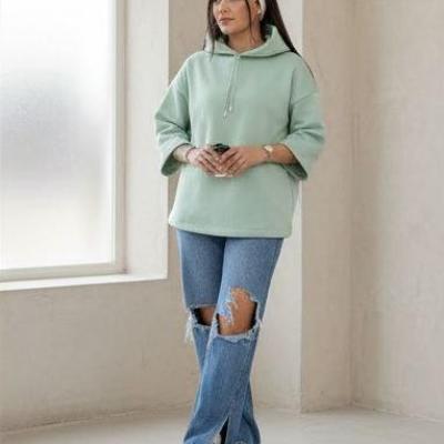 هودی باکسی کلاهدار دورس دو نخ داخل کرک