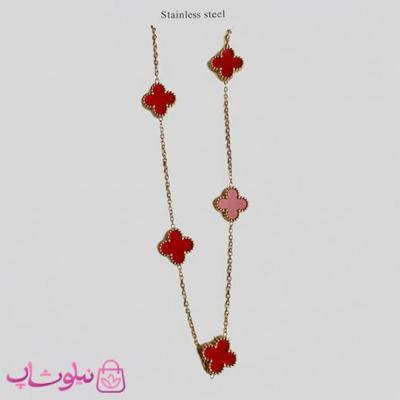 گردنبند زنانه ونکلیف قرمز 5 گل استیل کد 230